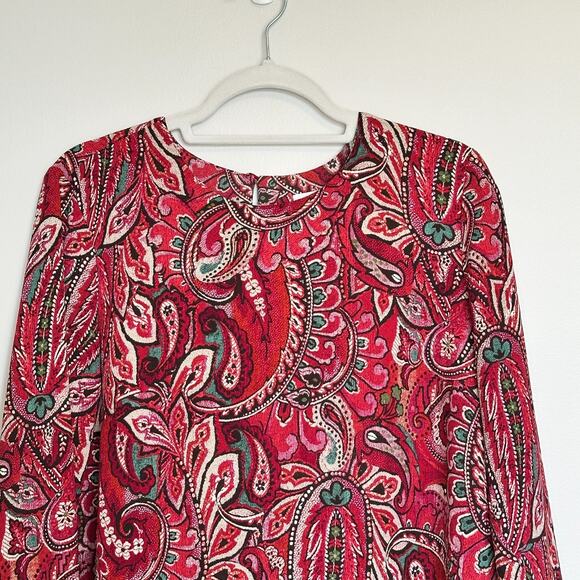 J. Jill Womens Paisley Layered Blouse Size Medium Boho Red Long Sleeve Career - Picture 2 of 9